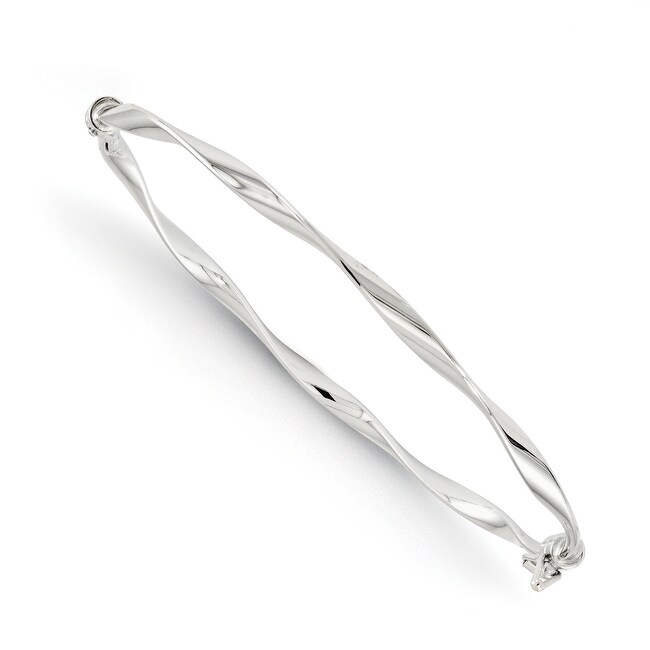 Italian 14k White Gold Polished Twisted Hinged Bangle